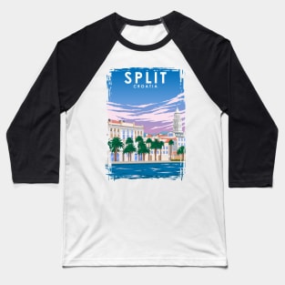 Split Croatia Vintage Minimal Retro Travel Poster Baseball T-Shirt